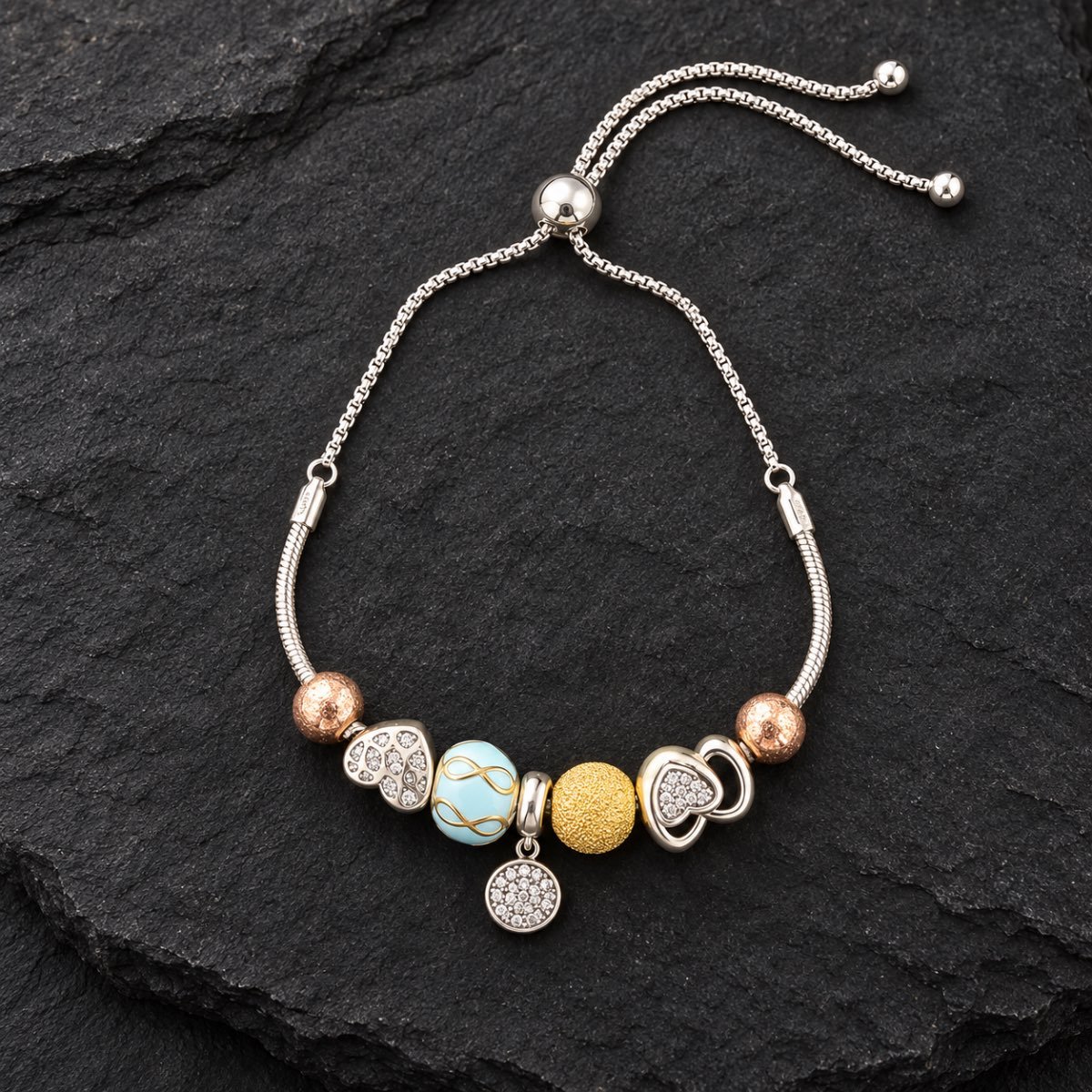 Azure Heart Silver Charm Bracelet