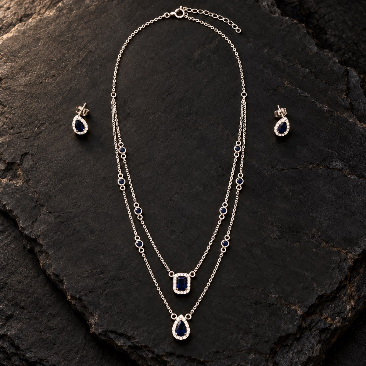 Midnight Blue Cascade Silver Set