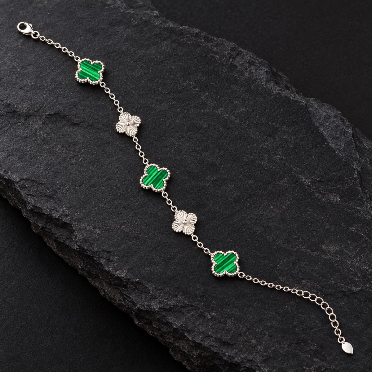 Emerald Clover Silver Bracelet