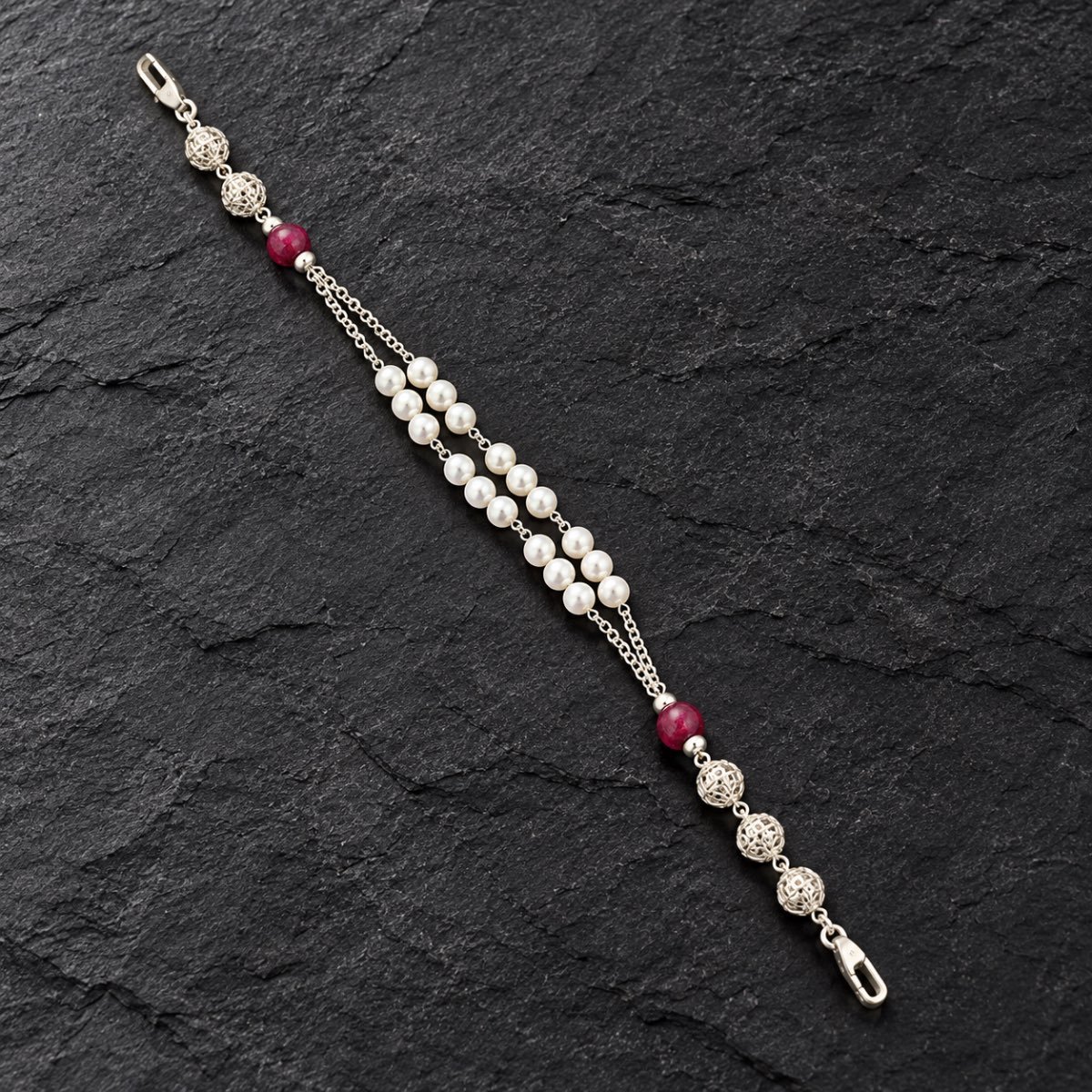 Ruby Pearl Heritage Silver Bracelet