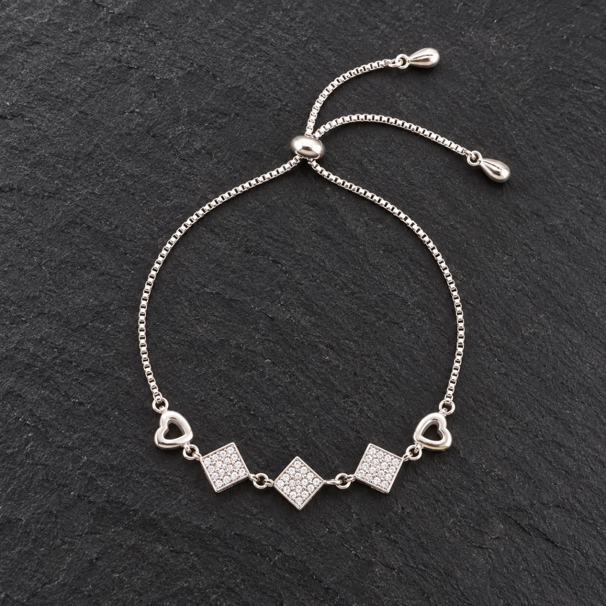 Geometric Hearts Silver Bracelet