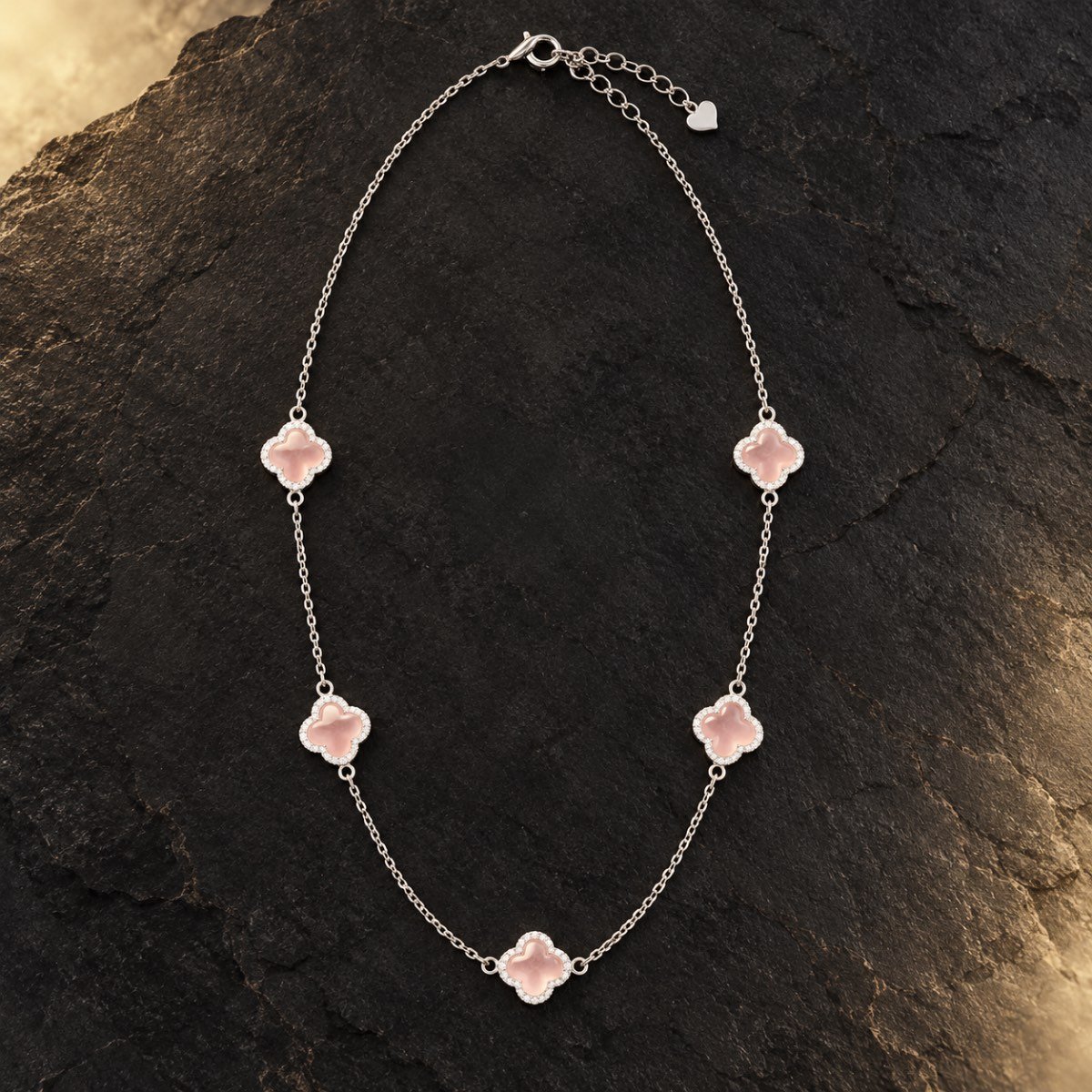 Blush Clover Halo Silver Necklace