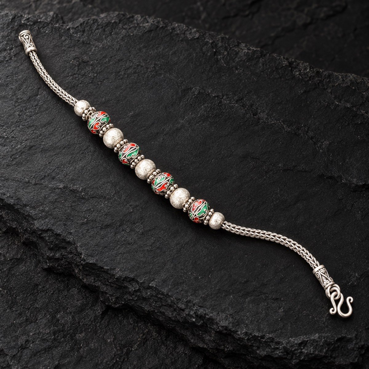 Rangoli Enamel Bead Silver Bracelet